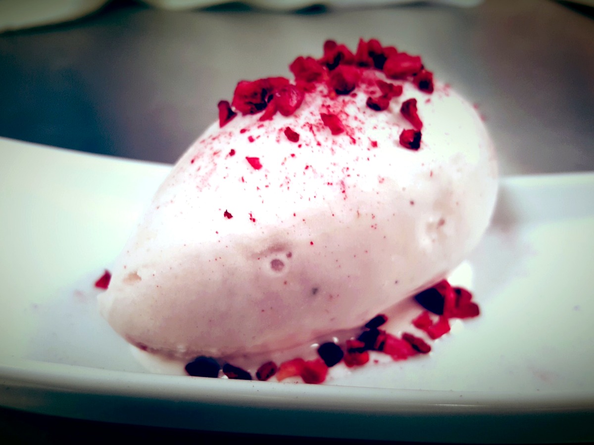 Pink berry sorbet quenelle